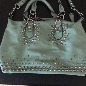 Silver studded mint green handbag with strap opts